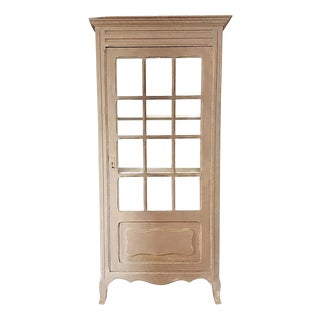 French Country Shabby Chic Glazed Display Cabinet in Patined Wood, 1930s For Sale
