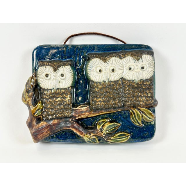 Ceramic Ceramic Wall Plaque with Owls from Ego Lidköping, Sweden, 1960s For Sale - Image 7 of 7