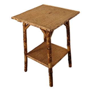 Antique Aesthestic Movement Victorian Burnt Bamboo Tortoise Shell Side Table For Sale