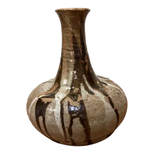 Vintage Art Deco Rasmussen Pottery Clay Glazed Vase Carved Signature 1980