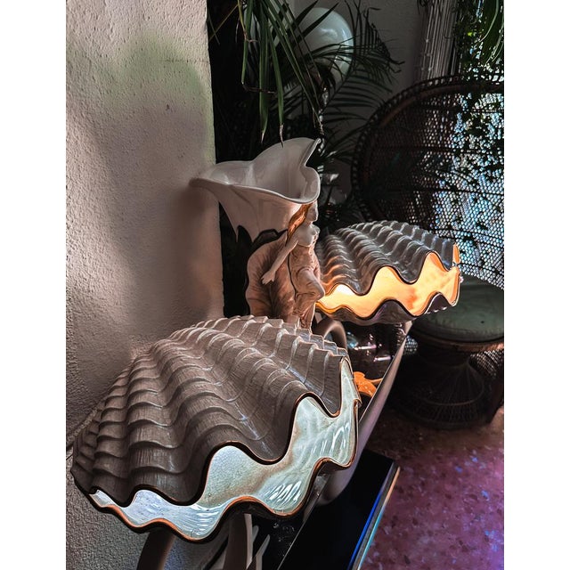 Pearly Glazed Ceramic Lamps in the shape of a Shell by Bon Día, 1960s, Set of 2 For Sale - Image 3 of 18