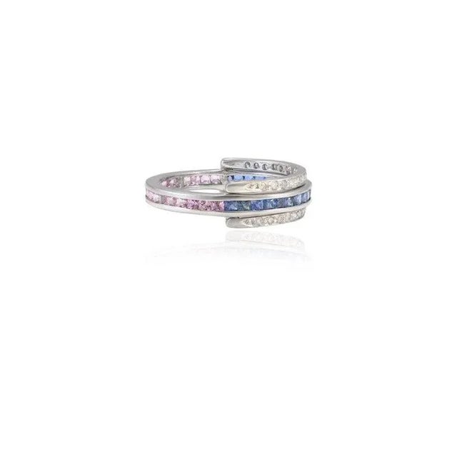 Multi Sapphire and Diamond Reversible Magic Ring 18k White Gold Size 7 For Sale - Image 4 of 12