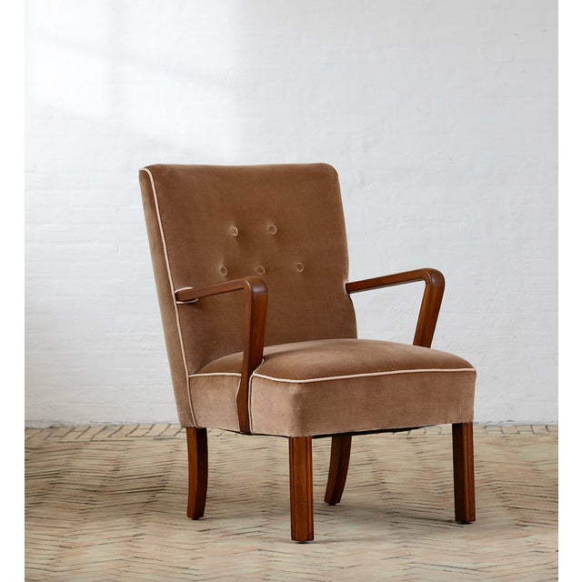 1930s Chair Redressed in Velvet from Dk Kvadrat Textiles For Sale - Image 5 of 5