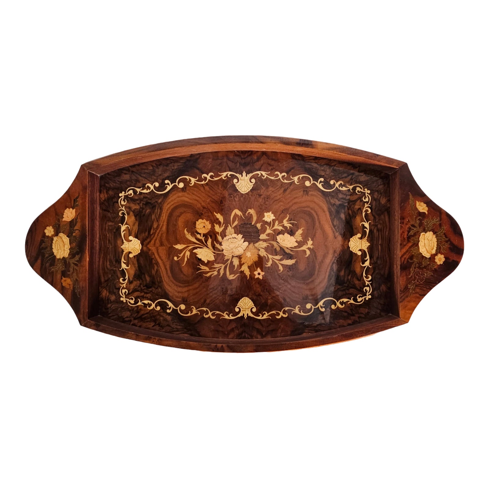 Italian Wood Inlay Tray W/ Music Box Floral Pattern Chairish