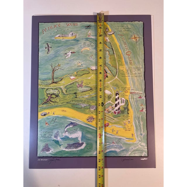 American Vintage Outer Banks Map Art Print "Lighthouse View" by Jim Mitchem Signed For Sale - Image 3 of 10