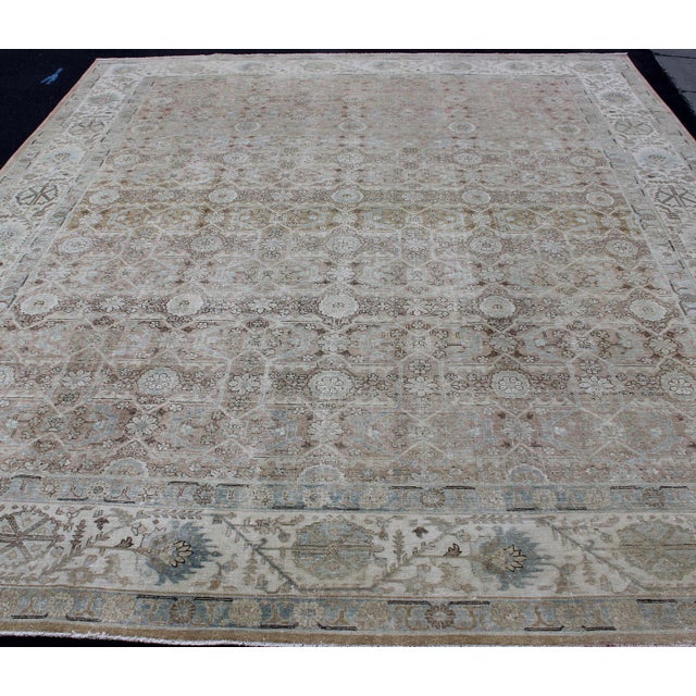 Textile Antique Persian Tabriz With All-Over Floral Design in Ivory, Blue, Blush, Brown For Sale - Image 7 of 16