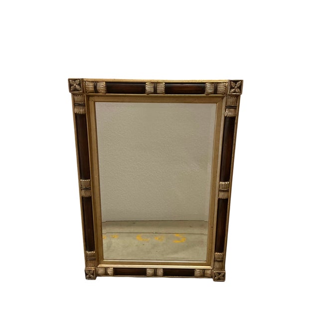 Designer Art Deco style mirror with wood, dusted gold leaf frame, and holly leaf detail