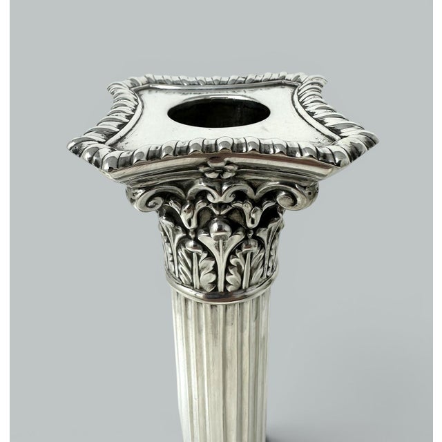 Metal Antique Vintage English Sterling Silver Candlestick Candelabra Corinthian Column For Sale - Image 7 of 8
