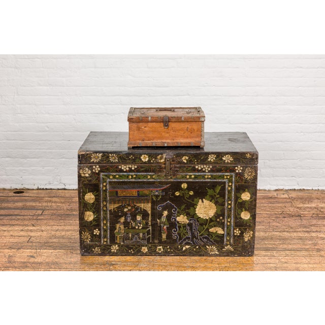 Wood Antique Document Wooden Box with Incised Diamond Motifs and Wave Patterns For Sale - Image 7 of 12