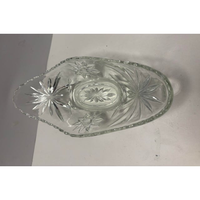 American American Pressed Glass Oval Celery or Relish Dish, Starburst Pattern, Circa 1930s–1950s For Sale - Image 3 of 7