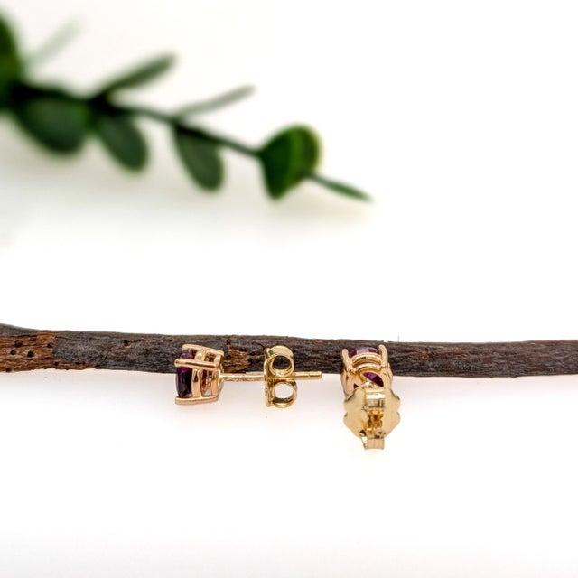 2020s Solitaire 4mm Madagascar Rhodolite Garnet Studs in 14k Gold - 4-Prong Design, A Pair For Sale - Image 5 of 6