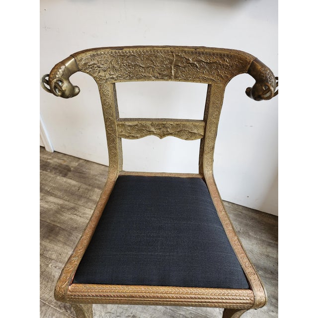 Early 20th Century Vintage Regency Anglo-Indian Ram's Head Brass-Clad Wedding Side Chair For Sale - Image 5 of 18