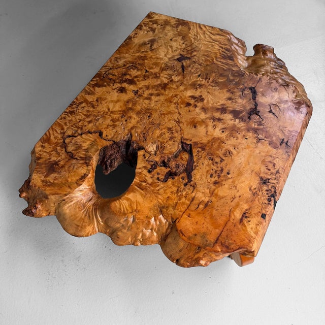Wood Mid Century Low Burl Wood Table, Japan, 1970s For Sale - Image 7 of 13