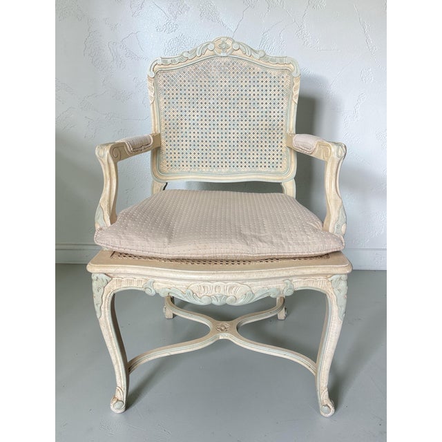 French French Louis XV Style Painted Cane Back Dining Chairs With Carved Frames & Cabriole Legs – Set of 6 For Sale - Image 3 of 18