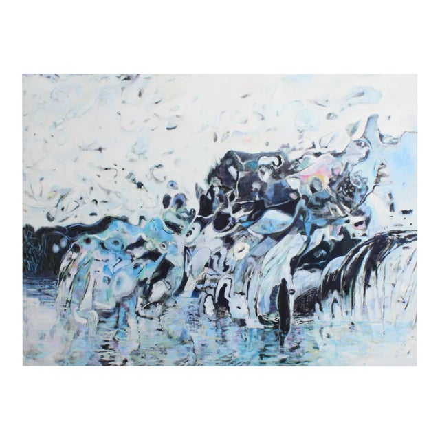 Ronald D. Newman Signed Oil on Canvas "Large Rocky Shore"Abstract Painting For Sale