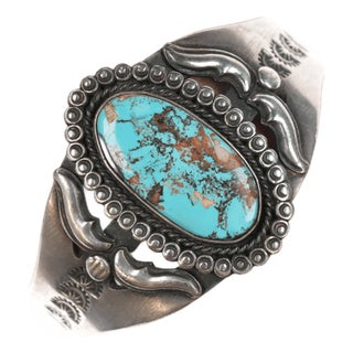 6.75" Kirk Smith Navajo sterling and turquoise cuff bracelet For Sale