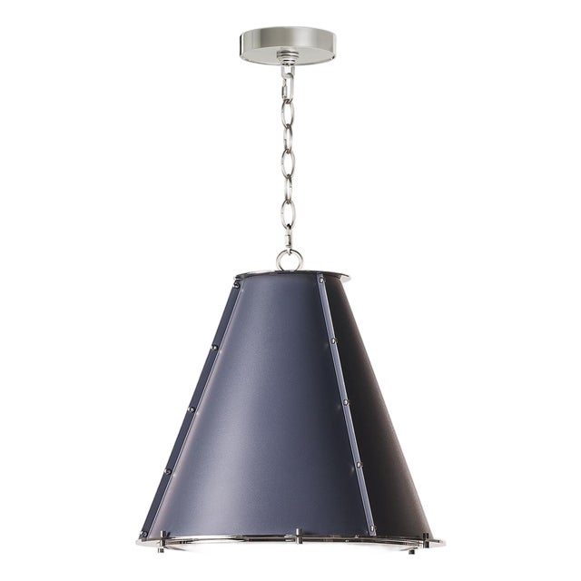 French Maid Chandelier Small, Blue and Polished Nickel For Sale