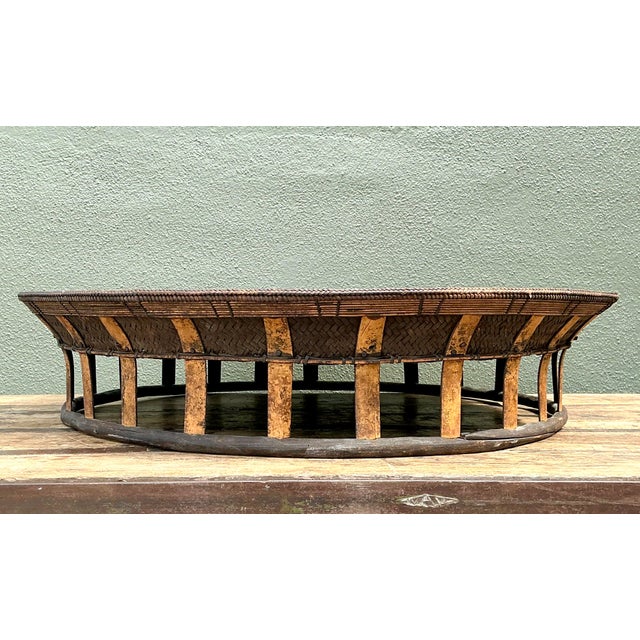 Vintage Woven Rattan and Bamboo Large Tray For Sale - Image 4 of 12
