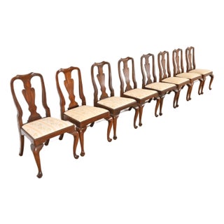 Henkel Harris Queen Anne Solid Mahogany Dining Chairs, Set of Eight For Sale