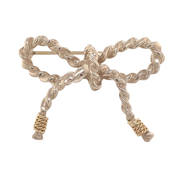 Authentic Tiffany & Co Estate Twisted Rope Bow Brooch Pin Silver + 14k Gold 5.8 GR This elegant Authentic Tiffany & Co bow...