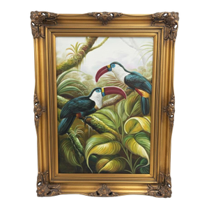 Late 20th Century Palm Beach Regency Toucans in Paradise Tropical Print Gilt Framed
