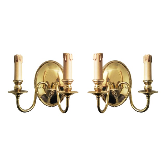 Louis XVI Brass Wall Lamps, 1950s, Set of 2 For Sale