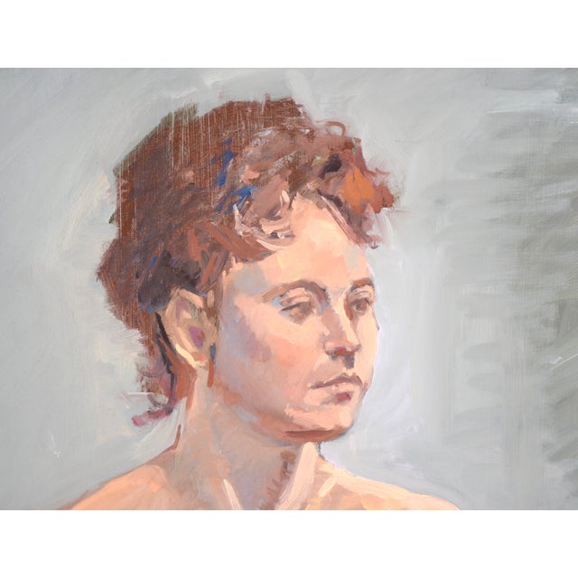 Beautiful modern impressionist figure painting of a nude woman by George Wishon (American, b.20th Century). The two-toned...