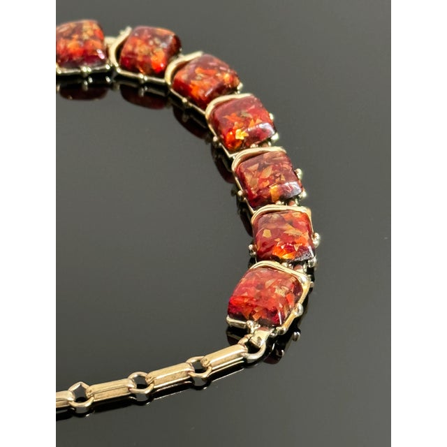 Vintage 1950's Coro Autumn Lucite Confetti Burnt Necklace and Earrings Set Orange Gold Flakes - 3 Pieces For Sale - Image 9 of 12