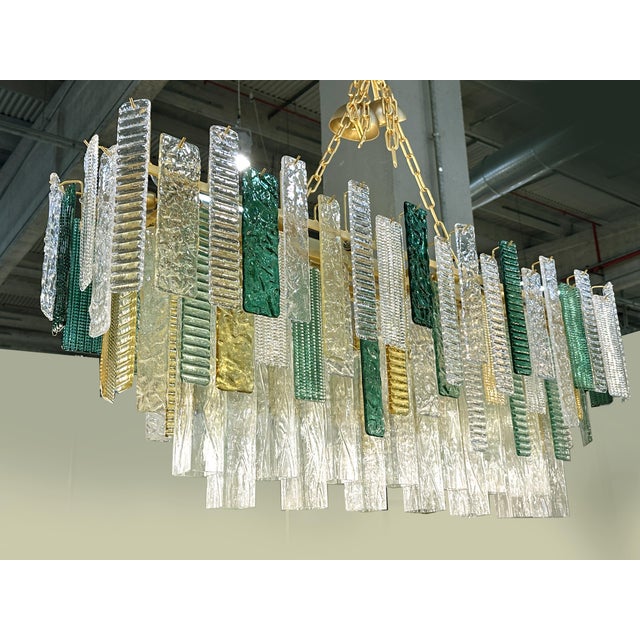Glass Monumental Italian Rectangular Strip “Listelli” Murano Glass Chandelier by Simoeng For Sale - Image 7 of 14