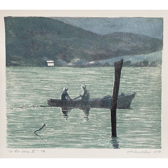 Coastal 1978 Harry Buckley on the Lake Color Lithograph For Sale - Image 3 of 3
