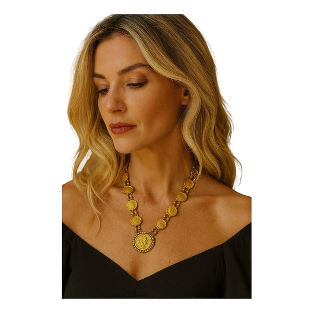 Bochic "Roman" Vintage Roman Pure Gold Coin Necklace Set 18K Gold For Sale