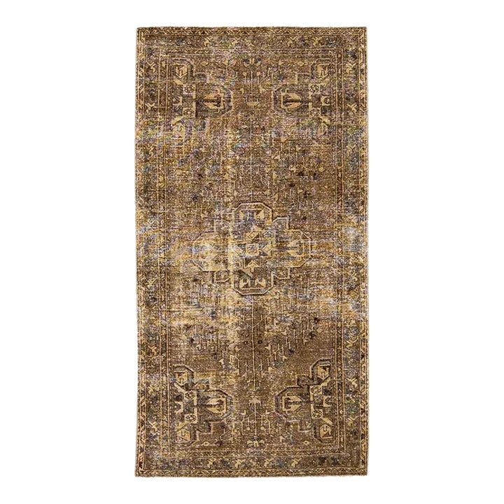1960s Vintage Persian Distressed Handmade Medallion Tan Wool Rug | Chairish