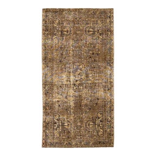 1960s Vintage Persian Distressed Handmade Medallion Tan Wool Rug For Sale