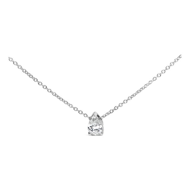 14K White Gold 1/2 Cttw Pear Shape Lab-Grown Diamond 3-Prong Solitaire Pendant Necklace 18 Inch (F-G Color, VS2-SI1 Clarity) For Sale