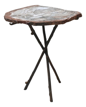 Sculptural Table in Fossil Wood and Bronze, Europe, Mid-20th Century