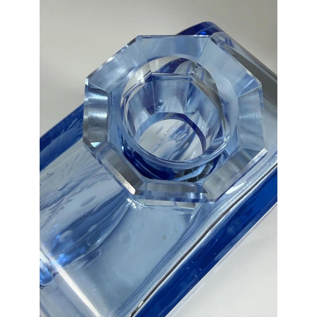 Art Deco Czech Blue Glass Decanter with Hand-Engraved Floral Decoration, 1930s For Sale - Image 9 of 12
