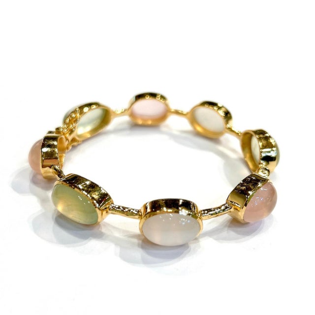 Baroque Bochic "Capri" Vintage Pink Quartz, Peridot & Agate Bracelet 18K Gold & Silver For Sale - Image 3 of 18