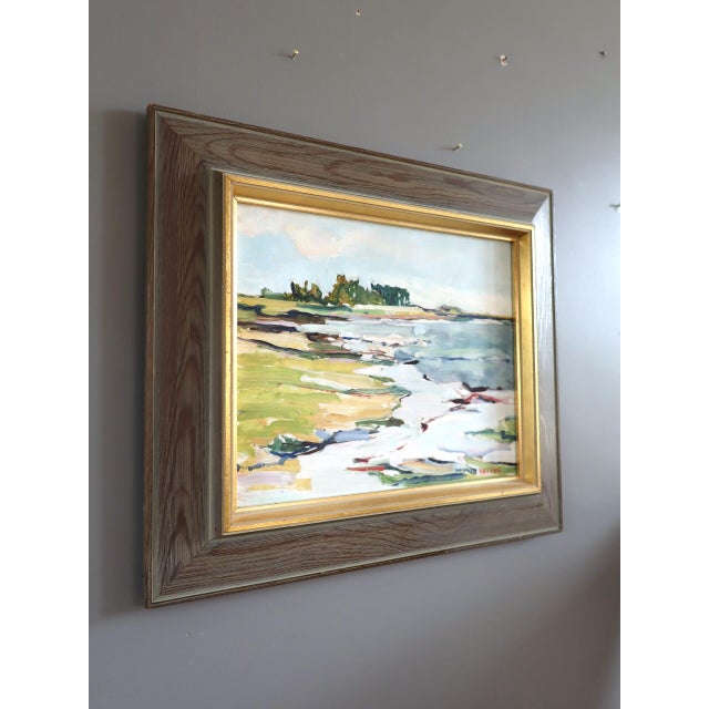 1960s Mid-Century Modern 'Tidal Rhythm' Vintage Expressive Coastal Landscape Oil Painting, Framed For Sale - Image 5 of 12