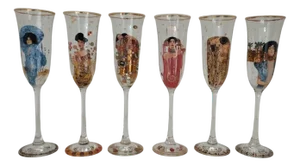 Champagne Flutes after Gustav Klimt, 1990s, Set of 6