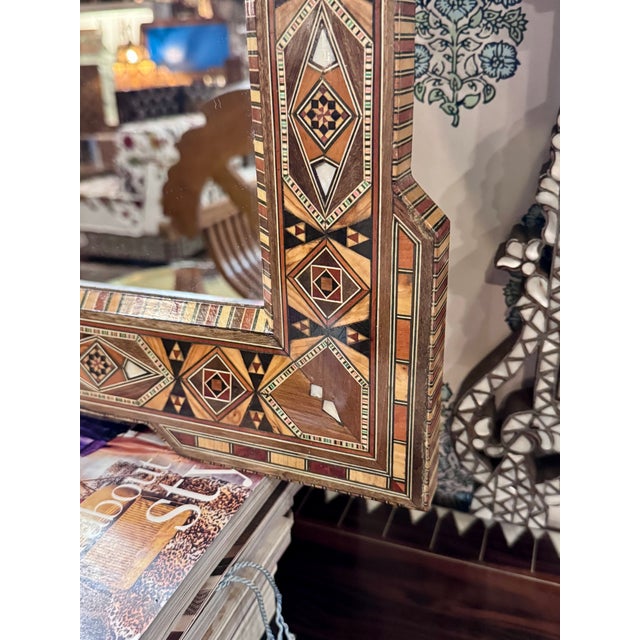 Wood Vintage Marquetry Wood Inlay Mirror Frame With Mother-of-Pearl For Sale - Image 7 of 7