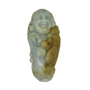 Jade Pendant Green & Dark Brown Happy Buddha, Laughing Buddha Figure
