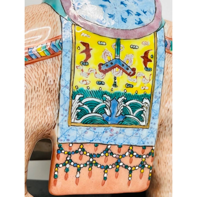 Mottahedeh Famille Rose Enameled Elephant Candle Holders on Plinth a Pair For Sale - Image 10 of 12