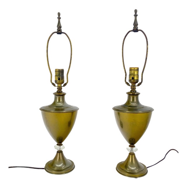 Pair of Urn Cup shape Brass Table Lamps c1940s For Sale