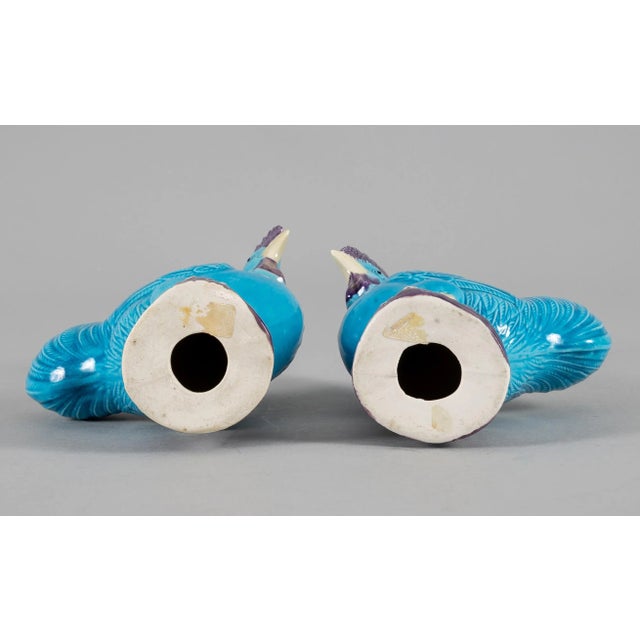 Ceramic Chinese Export Porcelain Turquoise and Purple Roosters, a Pair For Sale - Image 7 of 8