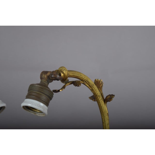 Metal Art Deco Gilt Bronze Sculpted Crane Table Lamps with Branch and Leaf Stems, Europe, 1930s, Set of 2 For Sale - Image 7 of 17