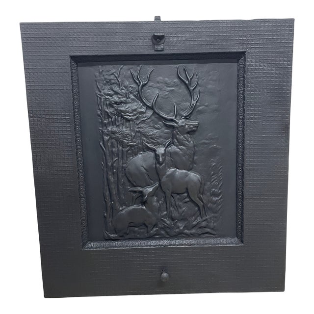 Exceptional 19th-Century 'Hospitality' Cast Iron Summer Cover — High-Relief Figural Scene 26" W X 28.5"h Cast Iron Fireplace Insert For Sale