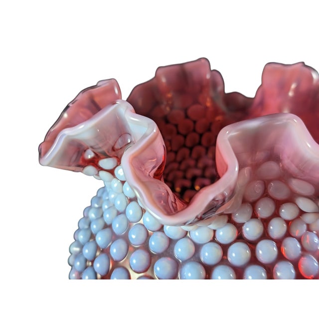 Mid-Century Modern Large Midcentury Fenton Cranberry Hobnail Opalescent Vase 7.5" For Sale - Image 3 of 7