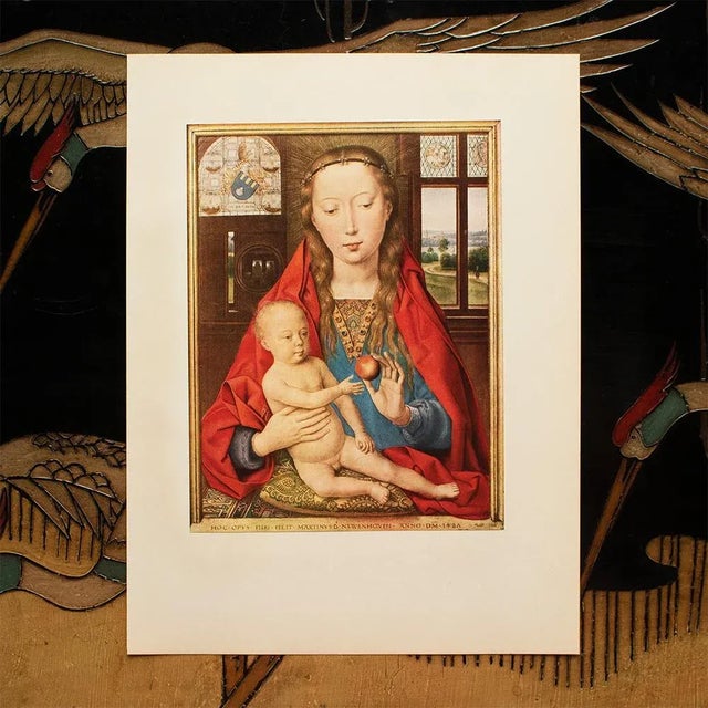 American 1956 After Hans Memling "The Virgin and Child", Vintage Full-Color Print For Sale - Image 3 of 8