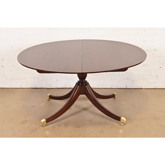 Brown Baker Furniture Georgian Banded Cherry Wood Pedestal Extension Dining Table, Newly Refinished For Sale - Image 8 of 14