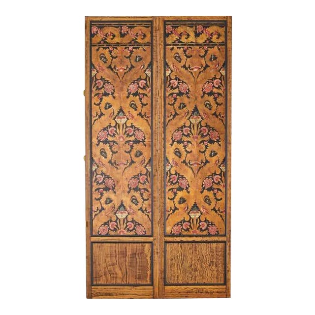 Antique Art Nouveau Embossed Painted Leather 2-Panel Screen For Sale